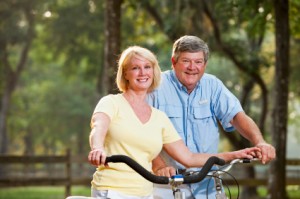 Couple riding bicycles