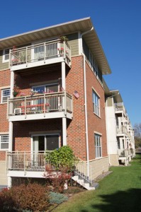 Brick exterior with balconies